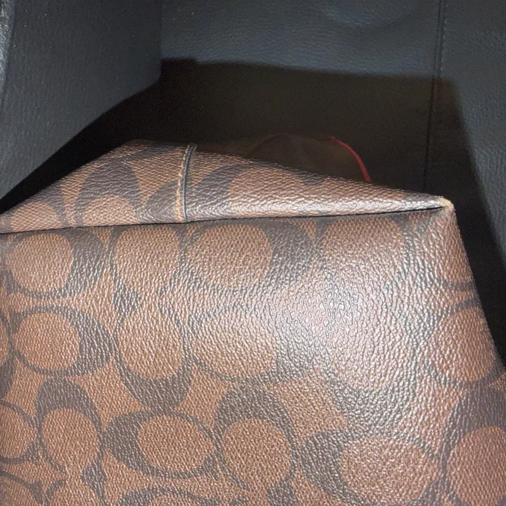 Coach City Zip Tote F58292 Signature Canvas Brown Raspberry Rouge Trim - Picture 5 of 7